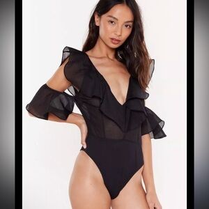 Nasty Gal I Don't Wanna Exaggerate But Black Organza Bodysuit Size 6 NWT